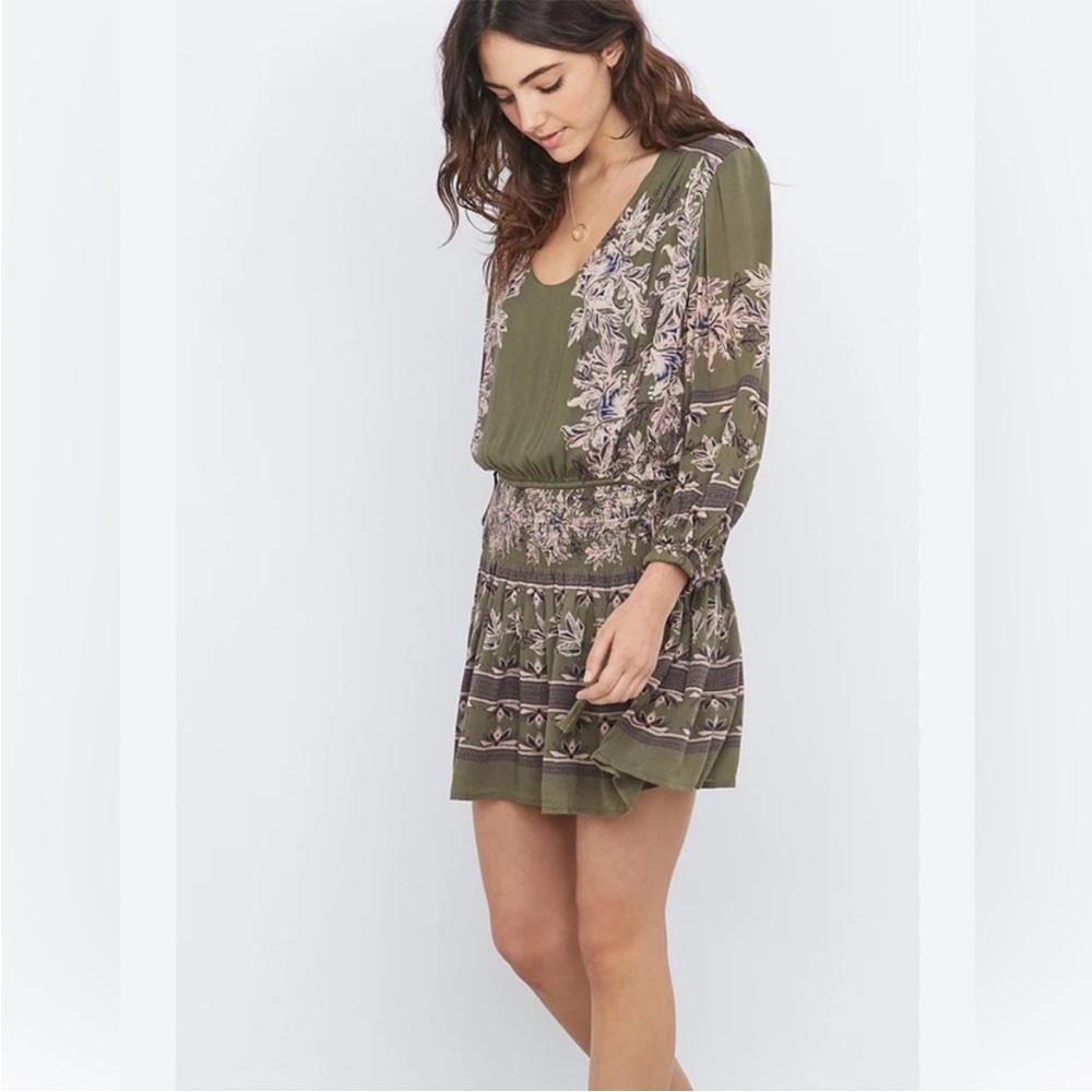 Free People Green Long Sleeve Sundress with Bishop Sleeves